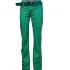 Штани жіночі зелені, прямі, з вишивкою на задній кишені