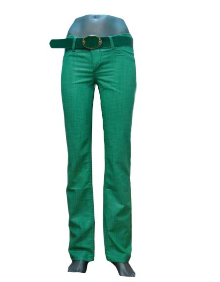 Брюки женские зеленые, прямые, с вышивкой на заднем кармане