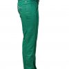 Штани жіночі зелені, прямі, з вишивкою на задній кишені