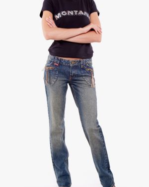 Повседневные, женские джинсы Montana, прямые с потертостями