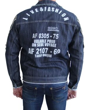 Мужской джинсовый пиджак CARVIM в стиле милитари #B8035