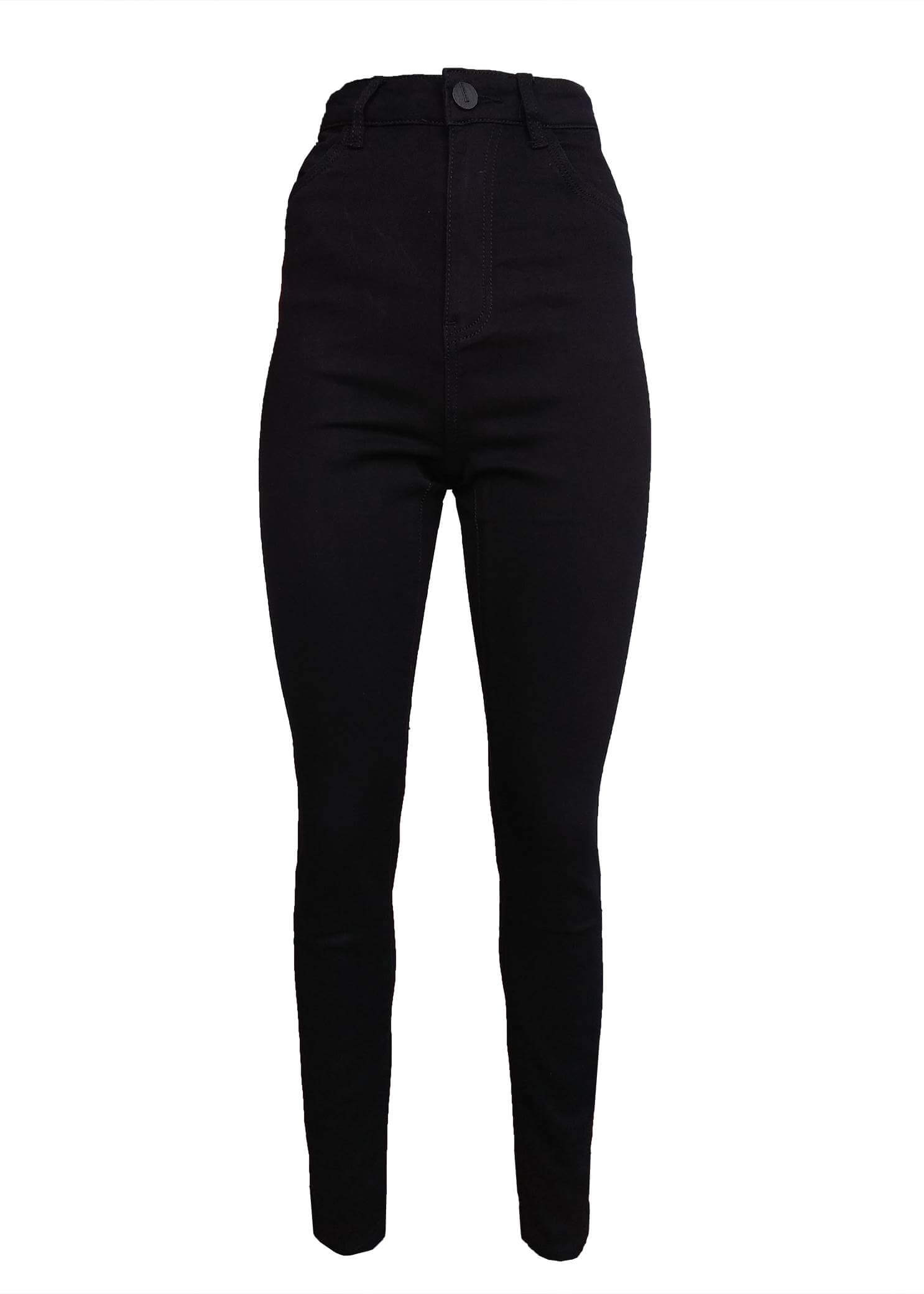Чорні жіночі вузькі джинси з високою посадкою # W0038С